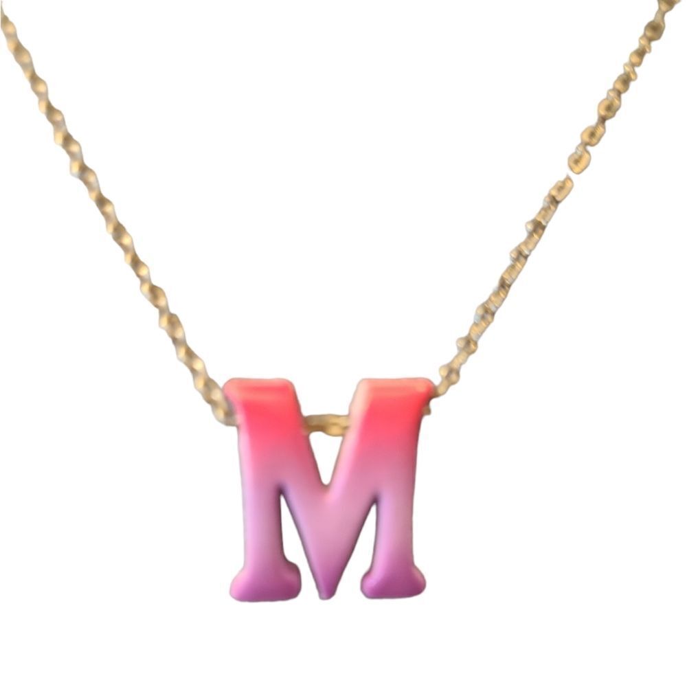 Vintage Necklace Monogram 1/2" "M" Ombre Pink 16"